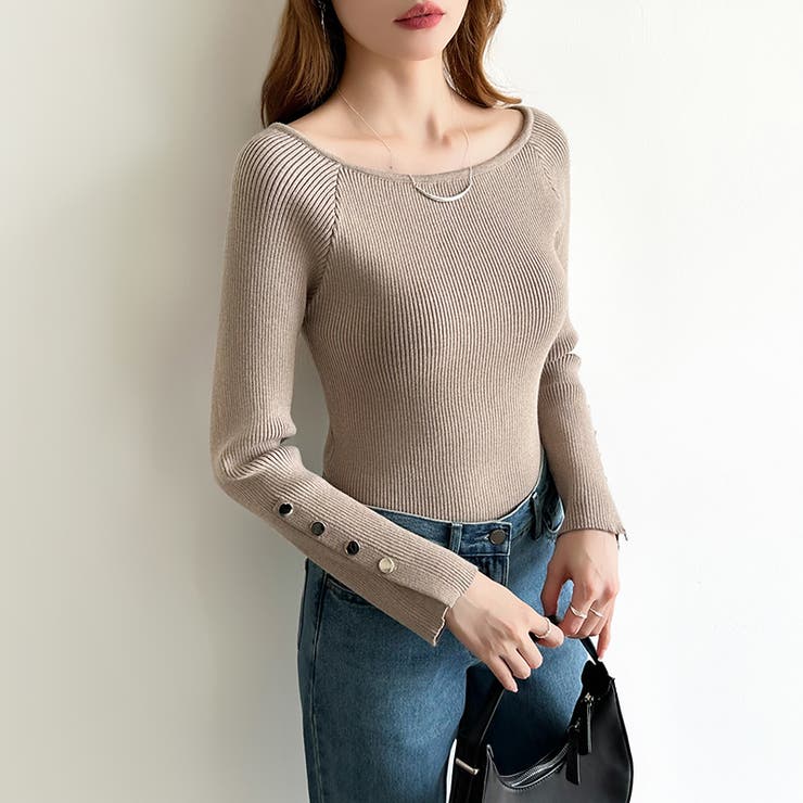 トレンドも兼ね備えたキレカジニット 袖ボタンニット リブニット | COCOMOMO | 詳細画像4 