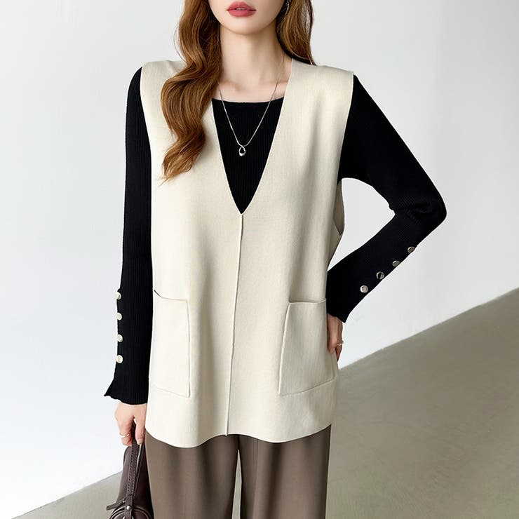 トレンドも兼ね備えたキレカジニット 袖ボタンニット リブニット | COCOMOMO | 詳細画像40 