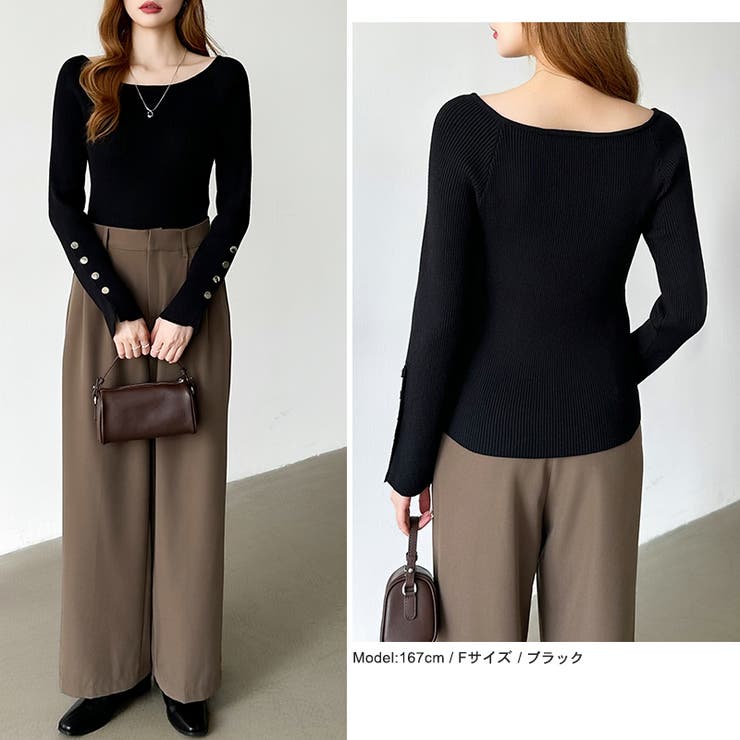 トレンドも兼ね備えたキレカジニット 袖ボタンニット リブニット | COCOMOMO | 詳細画像41 