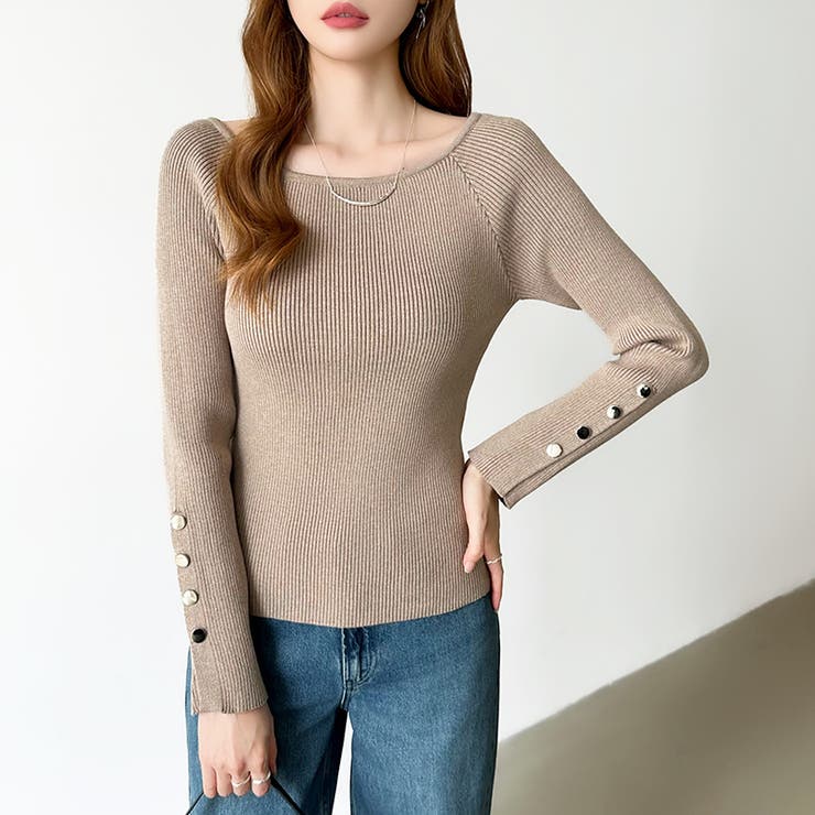 トレンドも兼ね備えたキレカジニット 袖ボタンニット リブニット | COCOMOMO | 詳細画像5 