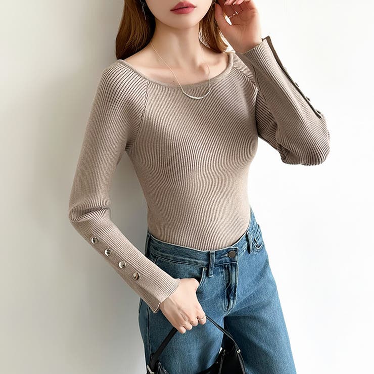 トレンドも兼ね備えたキレカジニット 袖ボタンニット リブニット | COCOMOMO | 詳細画像7 