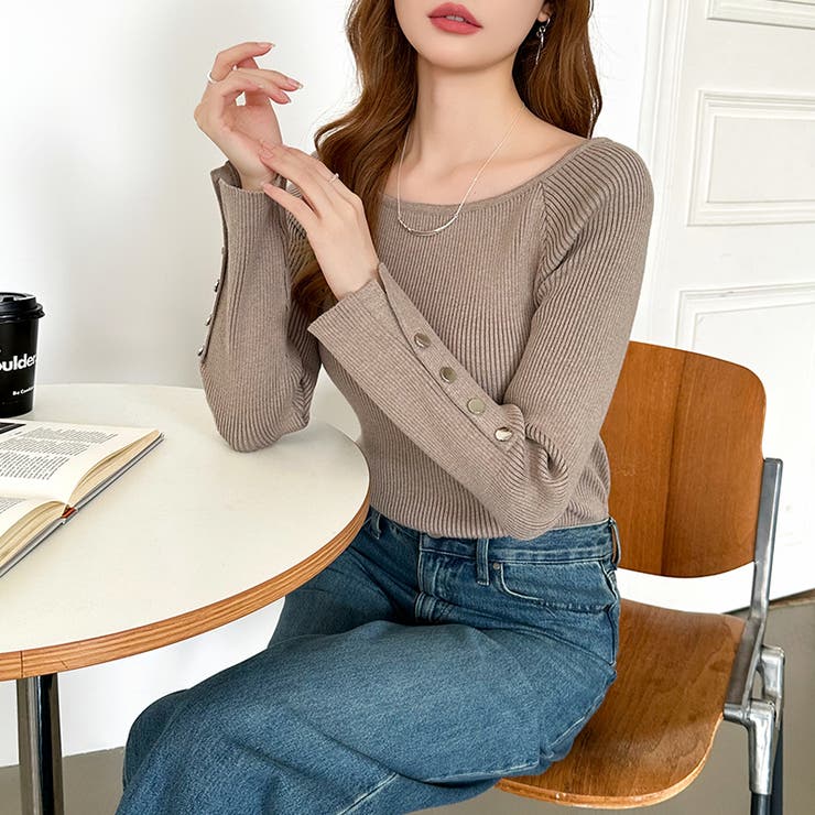 トレンドも兼ね備えたキレカジニット 袖ボタンニット リブニット | COCOMOMO | 詳細画像9 