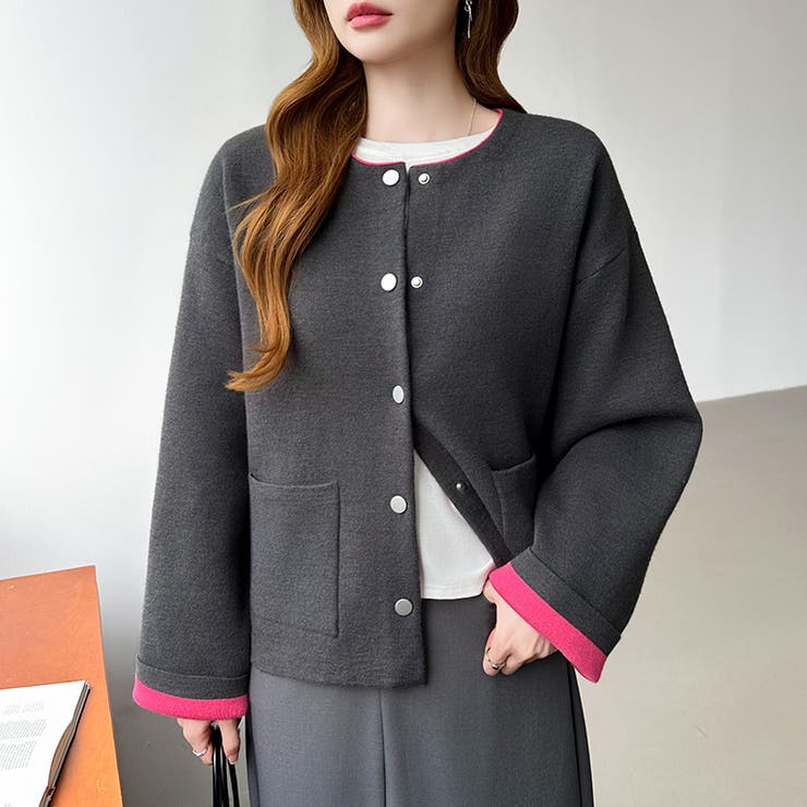 裏配色カーディガン 配色カーディガン ニットカーディガン | COCOMOMO | 詳細画像10 