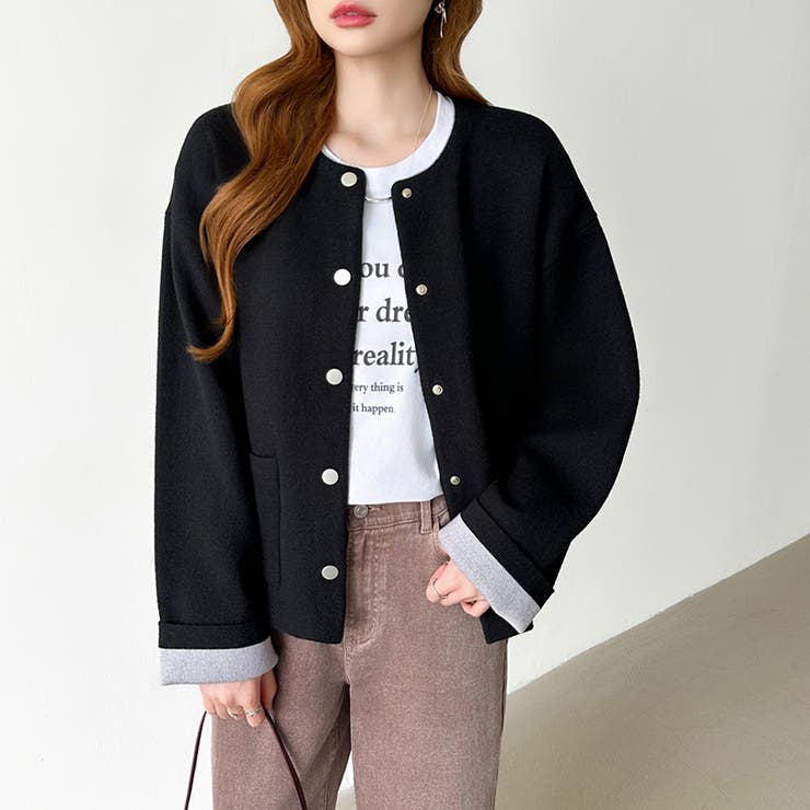 裏配色カーディガン 配色カーディガン ニットカーディガン | COCOMOMO | 詳細画像12 