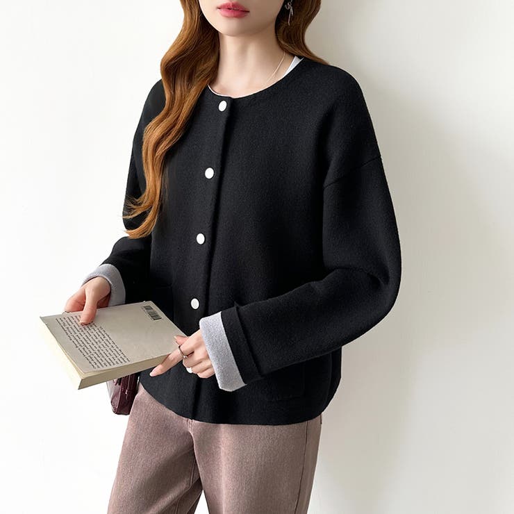 裏配色カーディガン 配色カーディガン ニットカーディガン | COCOMOMO | 詳細画像17 