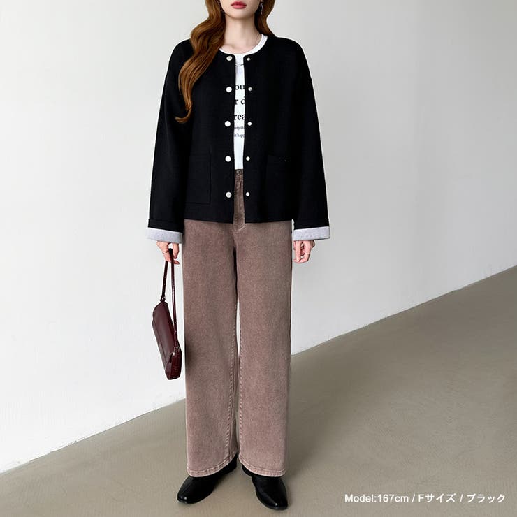 裏配色カーディガン 配色カーディガン ニットカーディガン | COCOMOMO | 詳細画像19 
