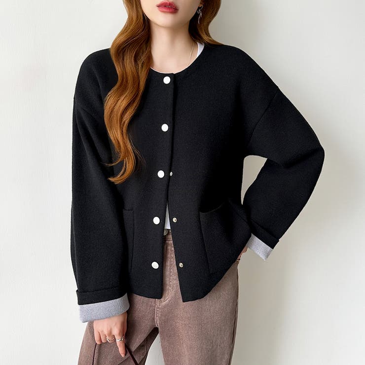 裏配色カーディガン 配色カーディガン ニットカーディガン | COCOMOMO | 詳細画像20 