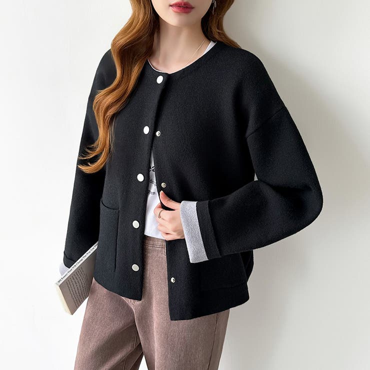 裏配色カーディガン 配色カーディガン ニットカーディガン | COCOMOMO | 詳細画像21 