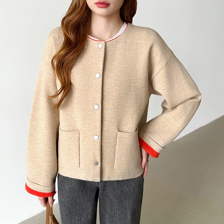 裏配色カーディガン 配色カーディガン ニットカーディガン | COCOMOMO | 詳細画像24 