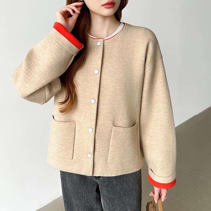 裏配色カーディガン 配色カーディガン ニットカーディガン | COCOMOMO | 詳細画像25 