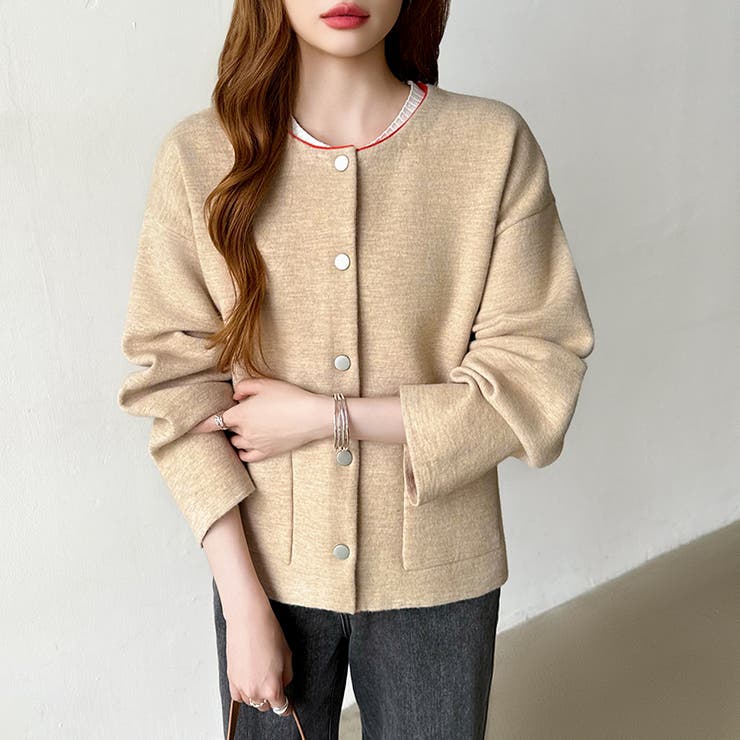 裏配色カーディガン 配色カーディガン ニットカーディガン | COCOMOMO | 詳細画像32 