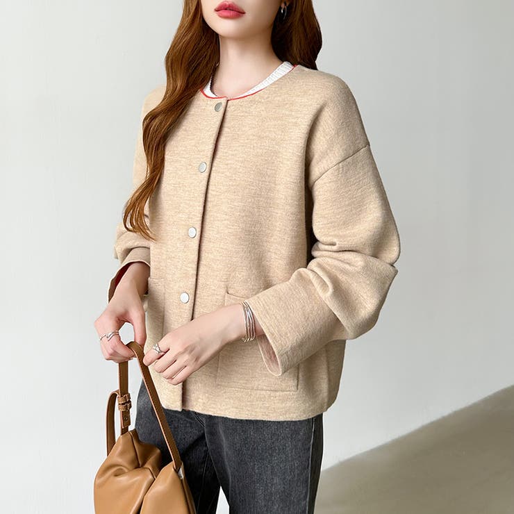 裏配色カーディガン 配色カーディガン ニットカーディガン | COCOMOMO | 詳細画像33 