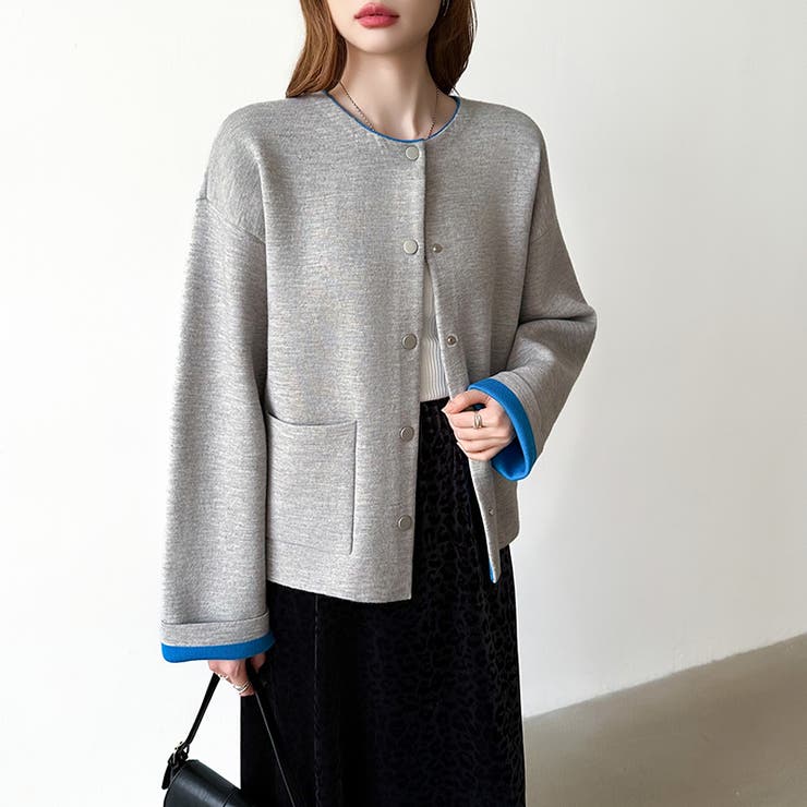 裏配色カーディガン 配色カーディガン ニットカーディガン | COCOMOMO | 詳細画像37 