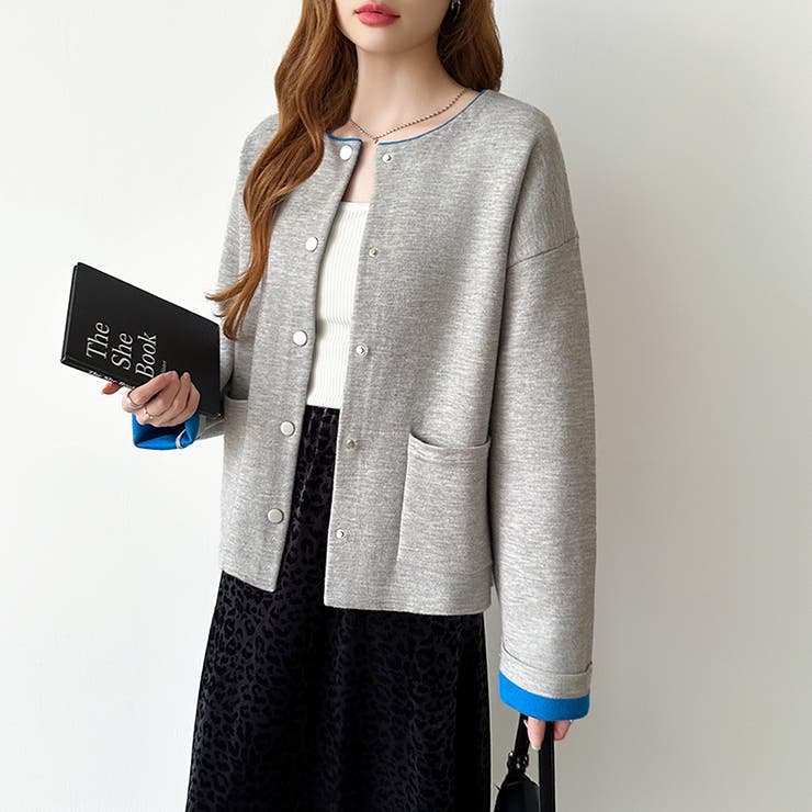 裏配色カーディガン 配色カーディガン ニットカーディガン | COCOMOMO | 詳細画像38 