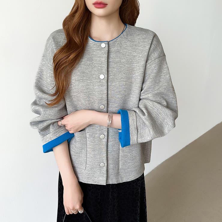 裏配色カーディガン 配色カーディガン ニットカーディガン | COCOMOMO | 詳細画像39 