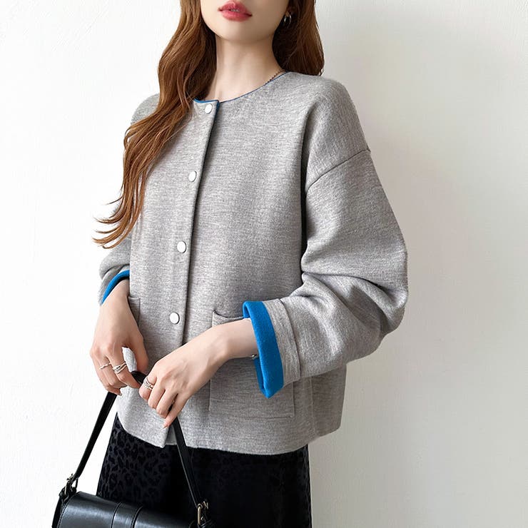 裏配色カーディガン 配色カーディガン ニットカーディガン | COCOMOMO | 詳細画像40 