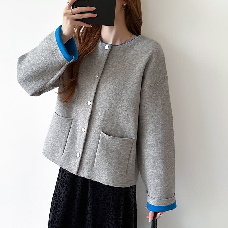 裏配色カーディガン 配色カーディガン ニットカーディガン | COCOMOMO | 詳細画像44 