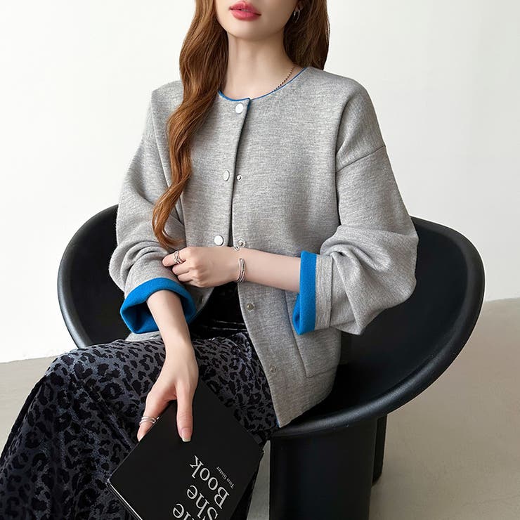 裏配色カーディガン 配色カーディガン ニットカーディガン | COCOMOMO | 詳細画像46 