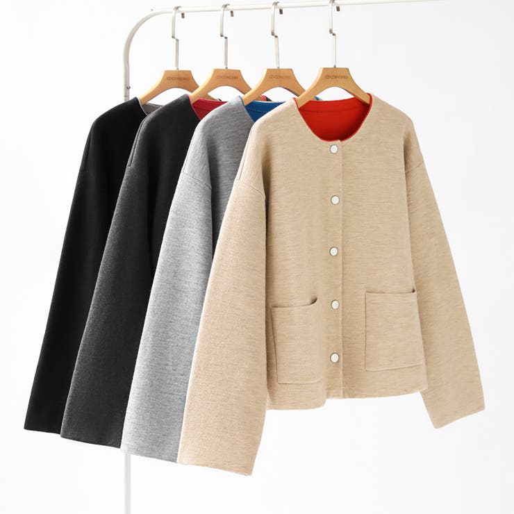 裏配色カーディガン 配色カーディガン ニットカーディガン | COCOMOMO | 詳細画像48 