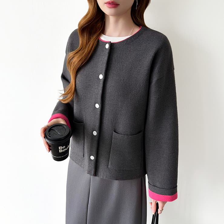 裏配色カーディガン 配色カーディガン ニットカーディガン | COCOMOMO | 詳細画像5 