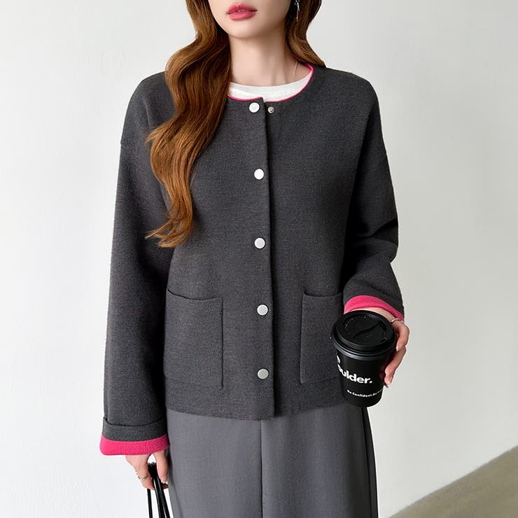 裏配色カーディガン 配色カーディガン ニットカーディガン | COCOMOMO | 詳細画像6 