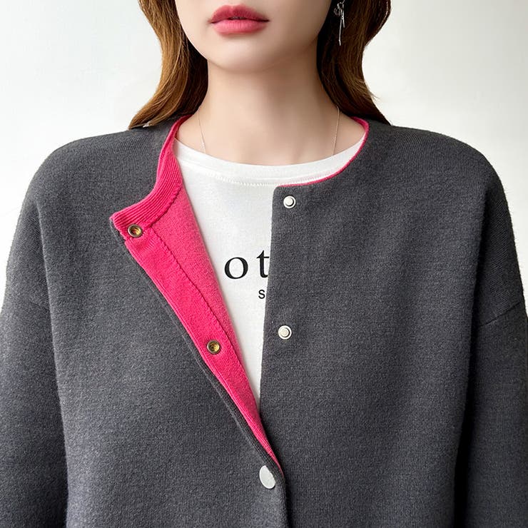 裏配色カーディガン 配色カーディガン ニットカーディガン | COCOMOMO | 詳細画像7 