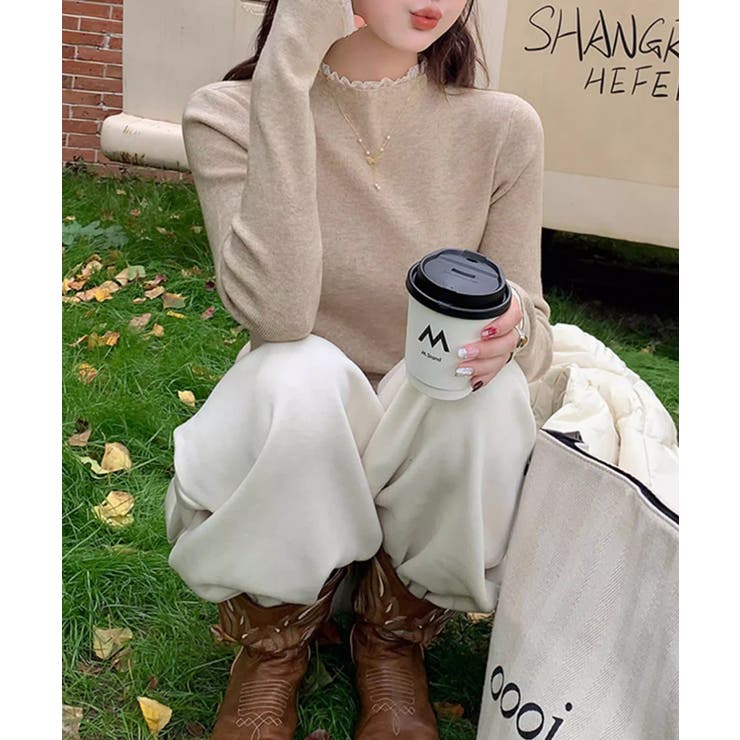 チラ見えレースで上品に。レースニット レイヤード風 ニット | COCOMOMO | 詳細画像14 