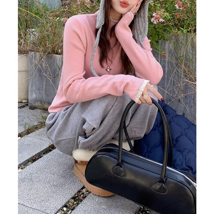 チラ見えレースで上品に。レースニット レイヤード風 ニット | COCOMOMO | 詳細画像16 