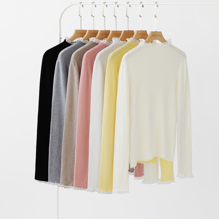 チラ見えレースで上品に。レースニット レイヤード風 ニット | COCOMOMO | 詳細画像21 