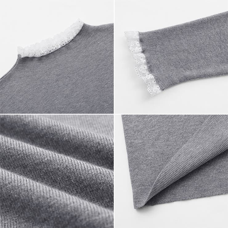 チラ見えレースで上品に。レースニット レイヤード風 ニット | COCOMOMO | 詳細画像22 