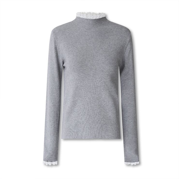 チラ見えレースで上品に。レースニット レイヤード風 ニット | COCOMOMO | 詳細画像25 