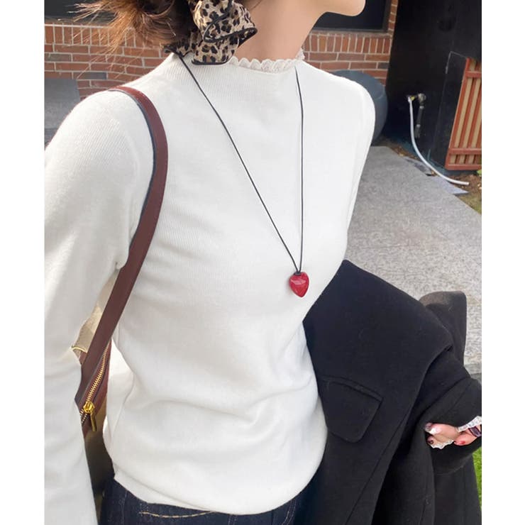 チラ見えレースで上品に。レースニット レイヤード風 ニット | COCOMOMO | 詳細画像4 