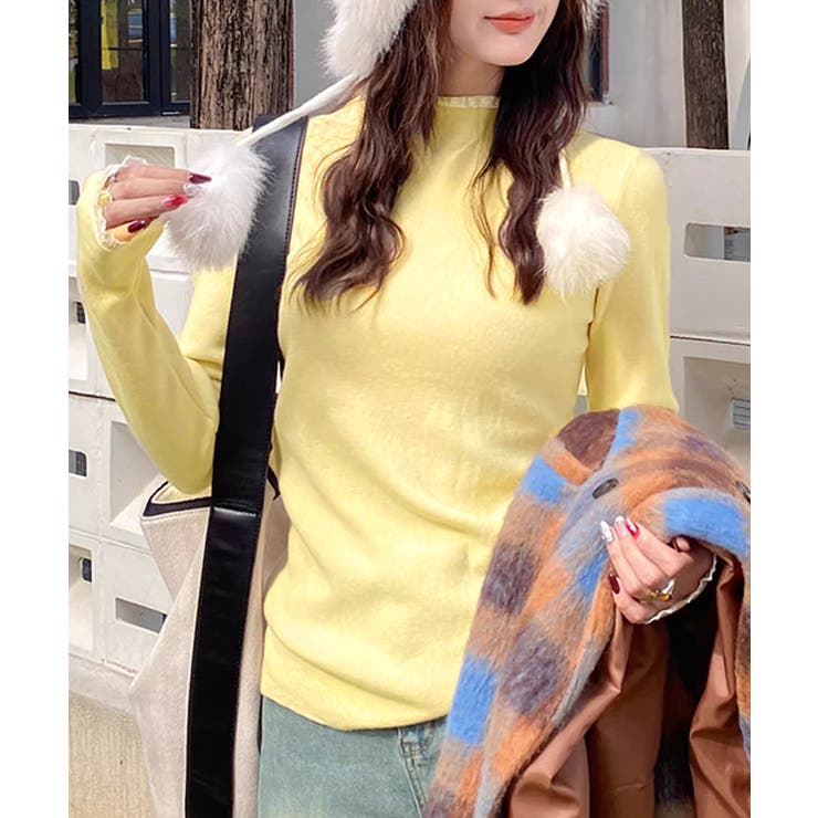 チラ見えレースで上品に。レースニット レイヤード風 ニット | COCOMOMO | 詳細画像6 