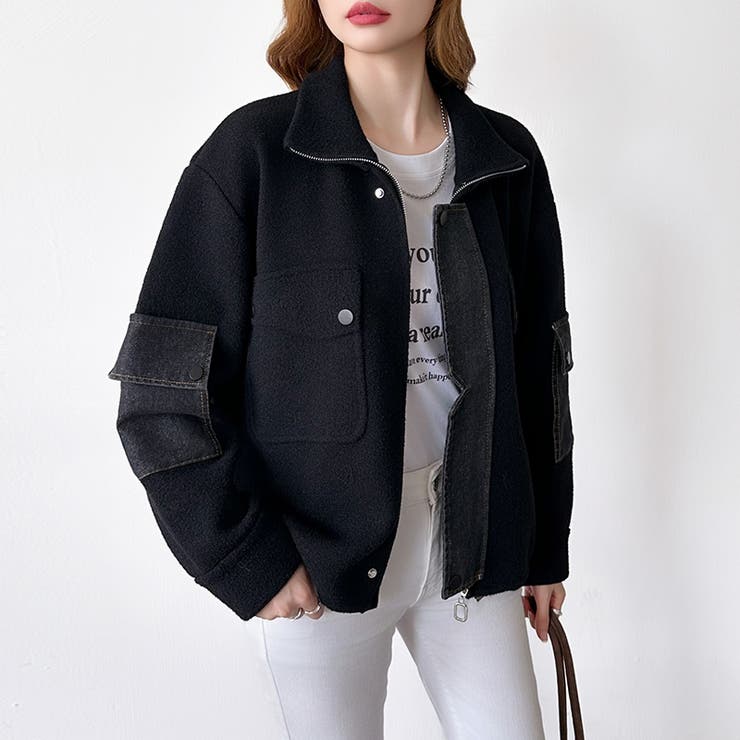 デニム切り替えブルゾン デニムドッキング ブルゾン | COCOMOMO | 詳細画像14 