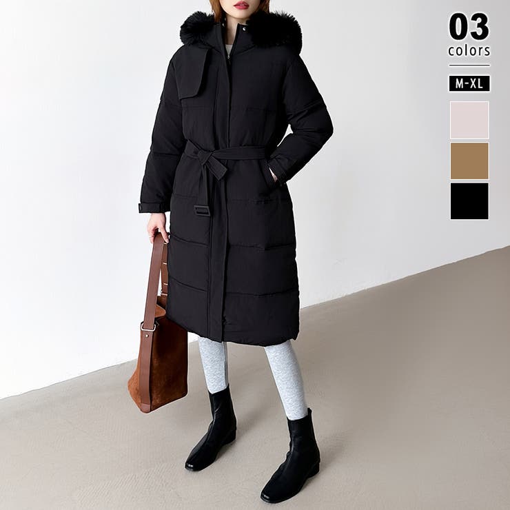 ブラック | ファー付き中綿ロングコート ロングコート 中綿コート | COCOMOMO