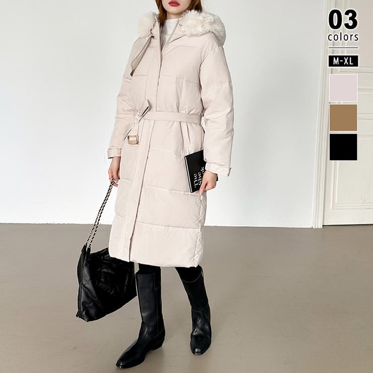 アイボリー | ファー付き中綿ロングコート ロングコート 中綿コート | COCOMOMO