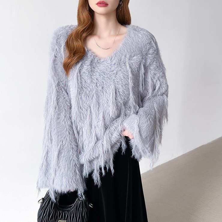 ふわふわフリンジシャギーニット シャギーニット フェザーニット | COCOMOMO | 詳細画像2 