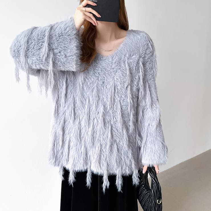 ふわふわフリンジシャギーニット シャギーニット フェザーニット | COCOMOMO | 詳細画像3 