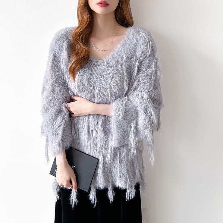 ふわふわフリンジシャギーニット シャギーニット フェザーニット | COCOMOMO | 詳細画像5 