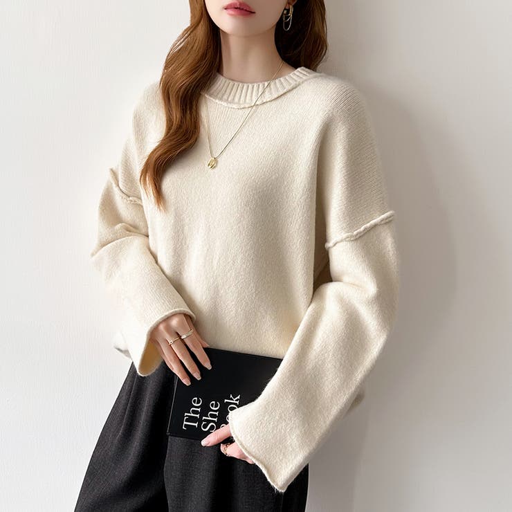 袖切り替えドロップショルダーニット オーバーサイズ ニットセーター | COCOMOMO | 詳細画像19 