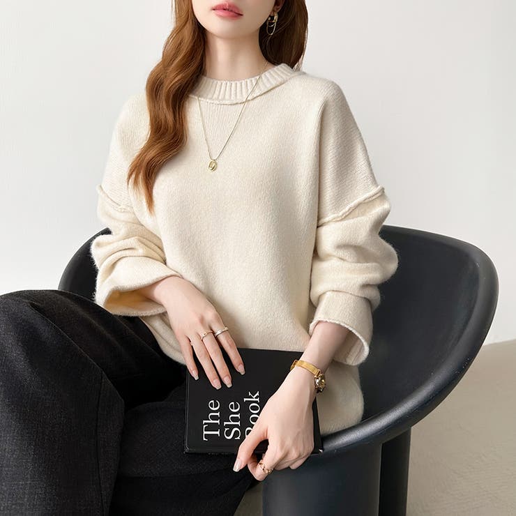 袖切り替えドロップショルダーニット オーバーサイズ ニットセーター | COCOMOMO | 詳細画像23 