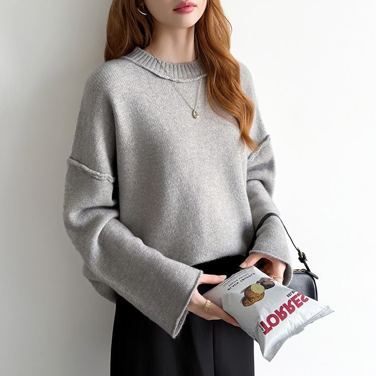 袖切り替えドロップショルダーニット オーバーサイズ ニットセーター | COCOMOMO | 詳細画像29 