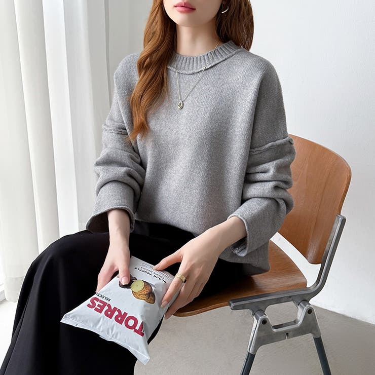 袖切り替えドロップショルダーニット オーバーサイズ ニットセーター | COCOMOMO | 詳細画像31 