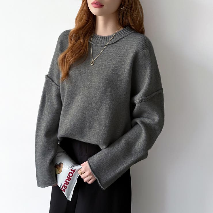 袖切り替えドロップショルダーニット オーバーサイズ ニットセーター | COCOMOMO | 詳細画像43 