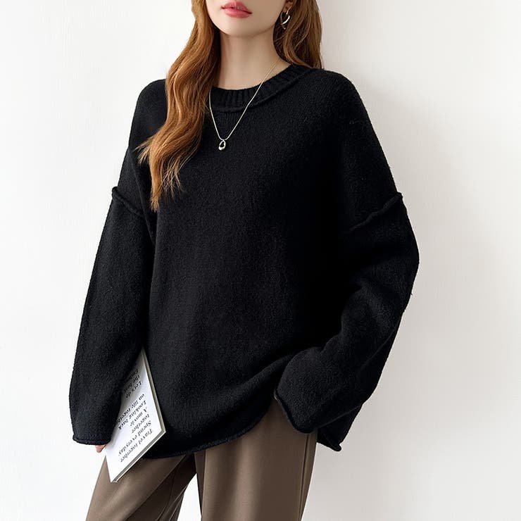 袖切り替えドロップショルダーニット オーバーサイズ ニットセーター | COCOMOMO | 詳細画像47 