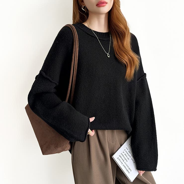 袖切り替えドロップショルダーニット オーバーサイズ ニットセーター | COCOMOMO | 詳細画像49 