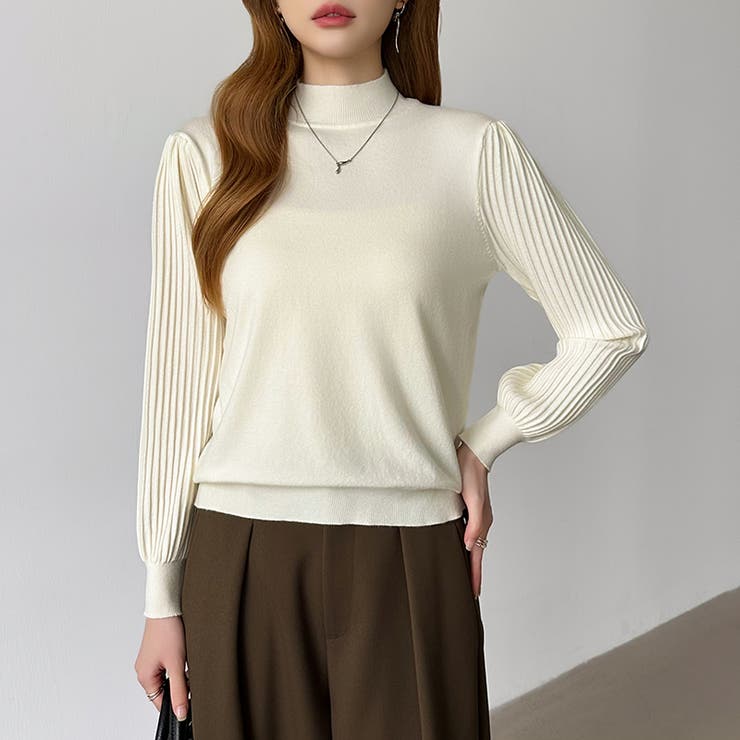 プリーツスリーブニット ボリューム袖ニット ハイネック | COCOMOMO | 詳細画像1 