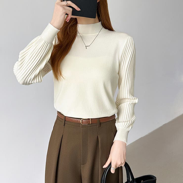 プリーツスリーブニット ボリューム袖ニット ハイネック | COCOMOMO | 詳細画像3 