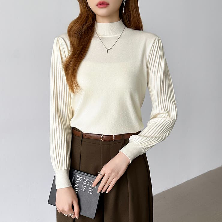 プリーツスリーブニット ボリューム袖ニット ハイネック | COCOMOMO | 詳細画像4 