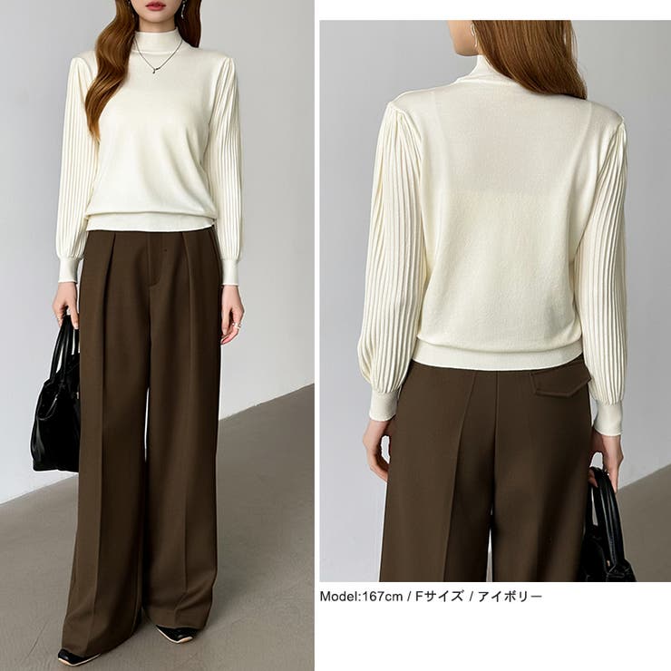 プリーツスリーブニット ボリューム袖ニット ハイネック | COCOMOMO | 詳細画像6 